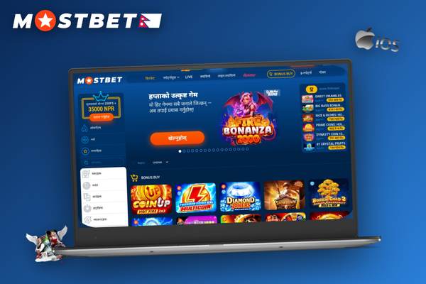 Mostbet Casino slot RTP badge and demo mode toggle shown on a laptop screen